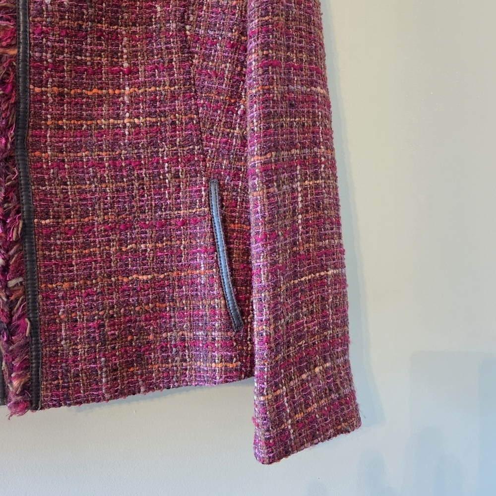 Lafayette 148 Blazer Women's Tweed Wool Collarless Fringe Trim Colorful Size 10 - Picture 7 of 16
